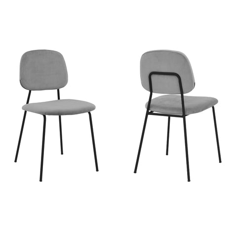 ZUN Metal Dining Chair with Velvet Upholstery, Set of 2, Black and Gray B056P161728