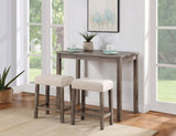 ZUN Lux Brown 3 Piece Counter Height 36" Pub Table Set with Tufted Creamy White Linen Stools B06178657