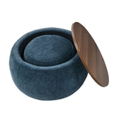 Round Storage Ottoman, 2 in 1 Function, Work as End table and Ottoman,with small seat,Dark W487P165698