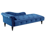 Aijia 60.6" Velvet Chaise Lounge Buttons Tufted Nailhead Trimmed Solid Wood Legs with 1 Pillow,Blue W111740809