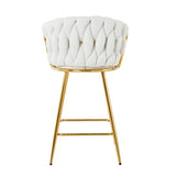 Modern design High stool Gold Plated legs Kitchen Dining White linen bar chair, suitable for Cafe W210P201267