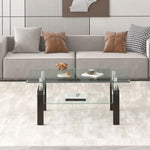 ZUN Transparent Tempered Glass Coffee Table, 2 Layer Storage Tea Table, Clear Center Table W327P202025