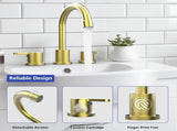 Widespread Bathroom Sink Faucet Brushed Gold 2 Handle 8 inch 3 Hole 360&degSwivel Spout Vanity Sink 16438240