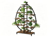 Leaf Shaped Plant Stand with 5-Head Full Spectrum LED Grow Light, Multi-Tier Metal Wood Display 29816561