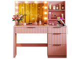 4-Drawer 2-Shelf Dressing Table with 10 Tri-Color Light Bulbs Particleboard with Textured Melamine 30485718