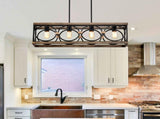 4-Light Farmhouse Rectangle Pendant Light,31.6" Nature Wood Texture Vintage Rustic W3596P469841