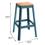 ZUN Natural and Teal Armless Bar Stool with Crossbar Support B062P186544