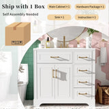 36" Luxury Elegant Bathroom Vanity with Ceramic Sink, Soft Closing Doors, 4 Durable Smooth N729P257284K