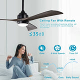 ZUN 52" Ceiling Fan with Lights Remote Control,Quiet DC Motor 3 Blade Ceiling Fans 6 Speed 33259827