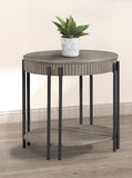 1pc Contemporary Round End Table with Storage Shelf Black Brown Tan / Beige Finish Living Room B011P245447