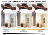 52 Inch Ceiling Fan with LED Light, 3 Solid Wood Blades, Reversible DC Motor, Remote Control, Modern W3816P585792