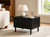 Black Fluted Drawer Nightstand Set of 2, Engineered Wood Metal Side End Table with Adjustable Foot 06148893