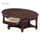Vintage Oval Coffee Table with Drawer and Storage Shelf, Antique Cocktail Table in 45", French N735P277388D
