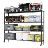 4-Tier, Adjustable Tier Spacing, Wheeled Display Stand, Iron, 150*45*169cm, Powder-Coated Black 70495433