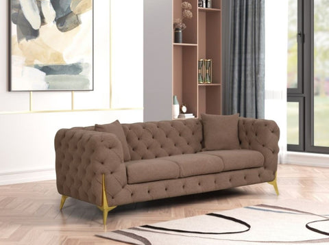 ZUN Contempo Modern Style Buckle Fabric Sofa Made with Wood in Brown B009139145