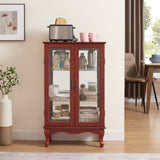 2 Doors Curio Cabinet with Tempered Glass Doors, Curio Cabinets with Mirrored Back Panel and W2275P177196