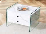 Double-drawer bedside table. The board surface is MDF sticker, and both sides are transparent W1151P191734