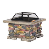 ZUN 28" Concrete Wood Burning Outdoor Fire Pit Table with Lid - Natural Gray 13447632