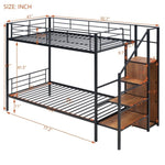 ZUN Twin Over Twin Metal Bunk Bed with Lateral Storage Ladder and Wardrobe, Black MF315578AAB