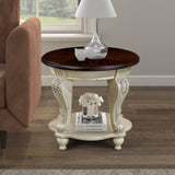 22'' Two Tone Round End Table,Solid Wood Sofa Side Table with Shelf,Living Room Corner Table Easy W1202P164016