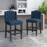 ZUN Vienna Contemporary Fabric Tufted Wingback 27 Inch Counter Stools, Set of 2, Navy Blue and Dark 64855.00NBLU