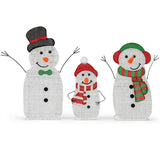 3-Piece Lighted Snowman Family Decor - 95 Warm-White LEDs, MetalFabric, 30.5"/25.5"/20.5" Sizes 64158309