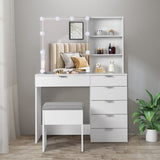 ZUN FCH Particleboard Triamine Veneer 6 Pumps 2 Shelves Mirror Cabinet 3 Tone Light Bulbs Dressing Table 22107168