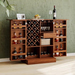 ZUN 41.9" Home Bar Cabinet, Industrial Walnut Rattan Door Fold Out Bar Cabinet with Storage Bar Table WF325261AAY