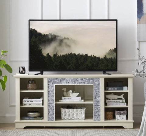 ZUN Mantel Stone TV Media Stand with with Faux Stacked Stone Surround, Modern Entertainment Console with W1758P187685