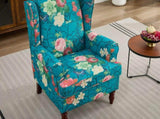 Modern Accent with Retro Wood Legs, Comfy Upholstered Armchair, Floral Design Single Sofa 90825210