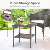 Square double layer glass tabletop gray gradient rattan side table 70224079