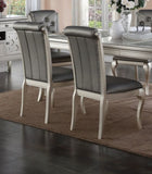 Luxury Antique Silver Wooden Set of 2 Dining Side Chairs Grey Faux Leather / PU Tufted Upholstered B01149587