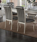 ZUN Luxury Antique Silver Wooden Set of 2 Dining Side Chairs Grey Faux Leather / PU Tufted Upholstered B01149587