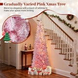 6ft Pink Pencil Christmas Tree, 392 Snow-Flocked Tips, 140 Warm White LEDs w/ 14081971