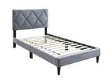 Twin Size Bed w Adjustable Headboard 1pc Bedframe, Grey Velvet Upholstered Youth Bedroom Furniture B011P190162