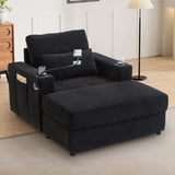 Modern Style Armchair 42.5" Chaise Lounge Sofa Couch with a Movable Storage Ottoman, USB Ports, N719P292700B
