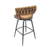 28" Technical Leather Woven Bar Stool Set of 2,Black legs Barstools No Adjustable Kitchen Island 97030525