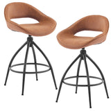 2pcs hollow backrest PU spray-coated bent iron feet bar stool brown with swivel 59533108