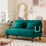 velvet Antique Green 55 Convertible Chair Bed, Tri-Fold Sofa Bed with Adjustable Backrest & Pillow, W1767P192809