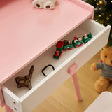 Kids Vanity Table and Chair Set, Girls Vanity with Mirror & 3-Color LED Lights, 1 Large Drawer & 11882332