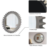 ZUN Vintage 34'' x 34'' Wood Round Hanging Gear Shape Heavy Decorative Mirror For Bathroom Living Room W1445P171995