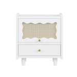 ZUN Wooden Nightstand with Rattan-Woven Cabinet and 1 Drawer, Exquisite Elegance with Natural N733P180009K