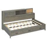 Twin Size Wooden Daybed with 3 Storage Drawers, Upper Soft Board, shelf, and a set of Sockets and N708P263524E