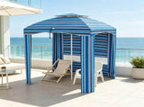 Blue Stripe 5.8ft x 5.8ft Travel Beach Umbrella with Side Walls, Air Vents, Ruffles and Carry Bag 41571759