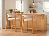 Counter Height Bar Stools Set of 2, 25.8 Inch Seat Height, White Cotton-Linen Upholstery, 3 Inch W2920P532241