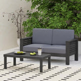 ZUN Acacia Wood Outdoor Loveseat and Coffee Table Set with Cushions, Dark Gray 70844.00DGRY