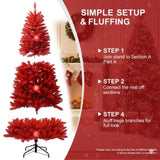 5FT Red Christmas Tree with 624 Tips Hinged Branches PVC Artificial Plant Tree Stable Metal Stand 07495040