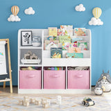 Kids Bookcase and Bookshelf, Multifunctional Bookcase with 3 Collapsible Fabric Drawers, Bookcase W808P242198