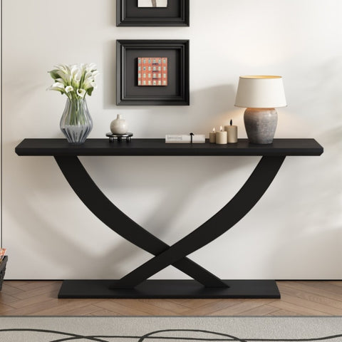 ZUN Mirod 57'' Modern Rustic Console Table with Cross-Leg Design,Sturdy Construction and Ample Surface N760P214643B