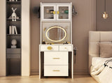 Small Vanity Desk with Mirror and LED Lights, Makeup Table with Charging Station and drawers and 90318617